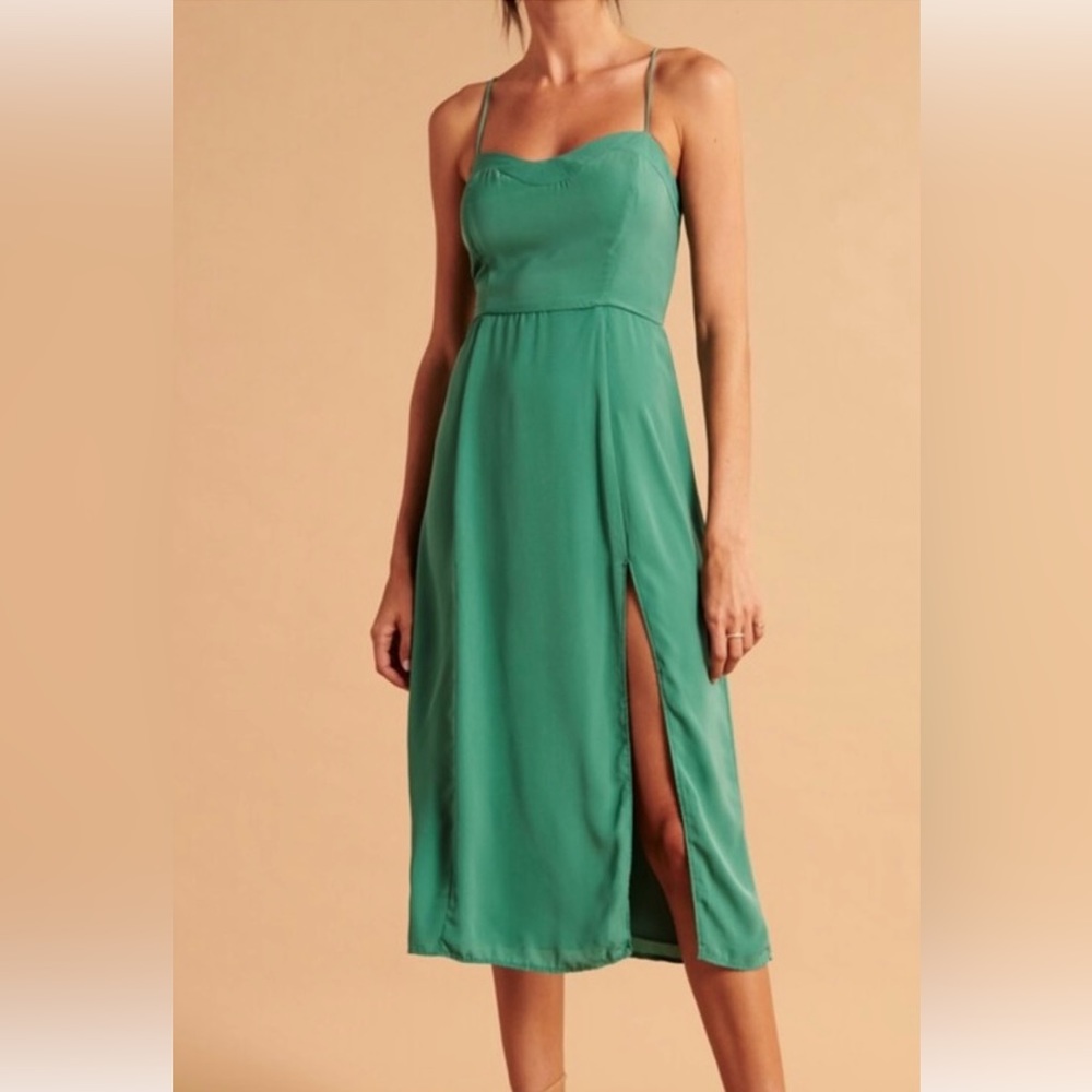 Abercrombie and Fitch clean high slit midi dress in green